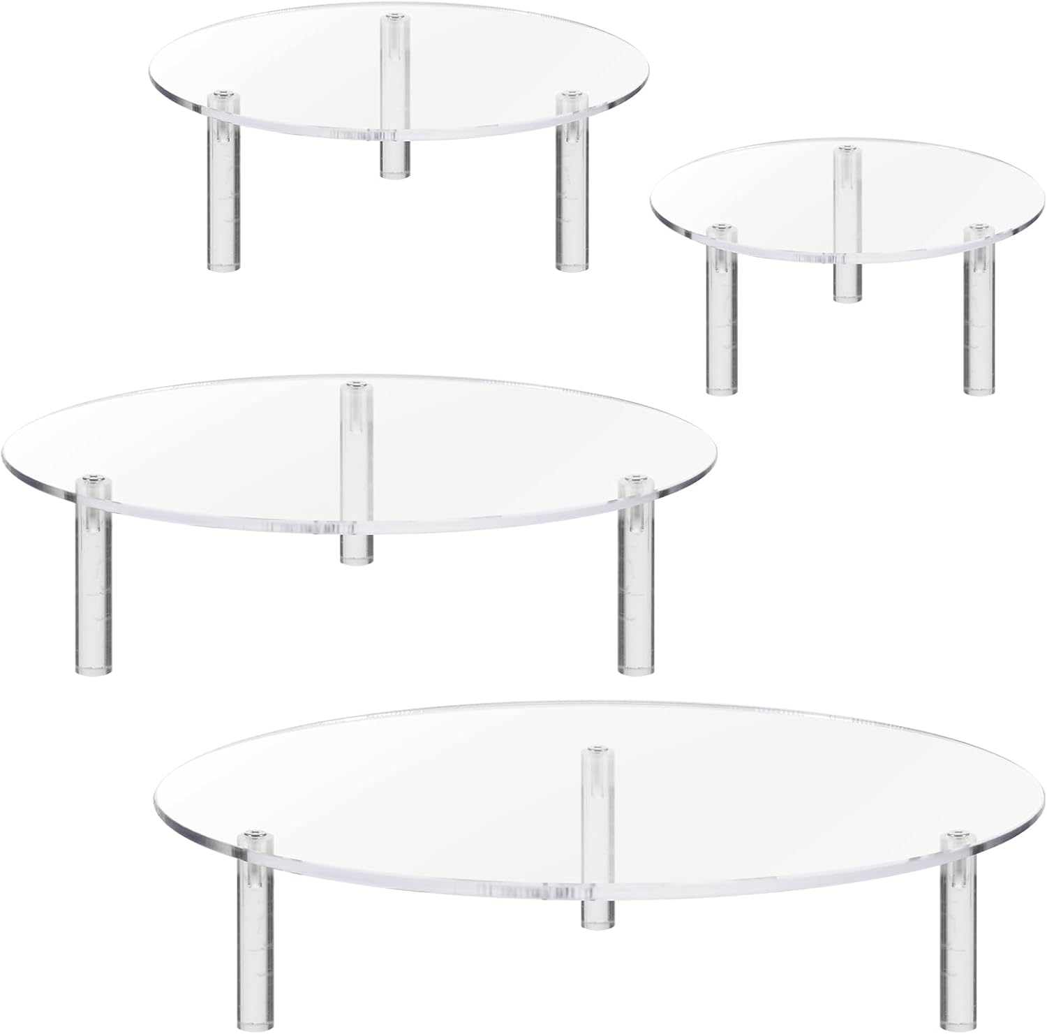 4 Pcs Round Acrylic Display Riser Clear Round Stands Pedestal Riser Board for Cake Plant Dessert Jewelry Collectibles Cupcakes Figures Organizer Home Decor Wedding Birthday Party(5'', 6'',8'',10'')