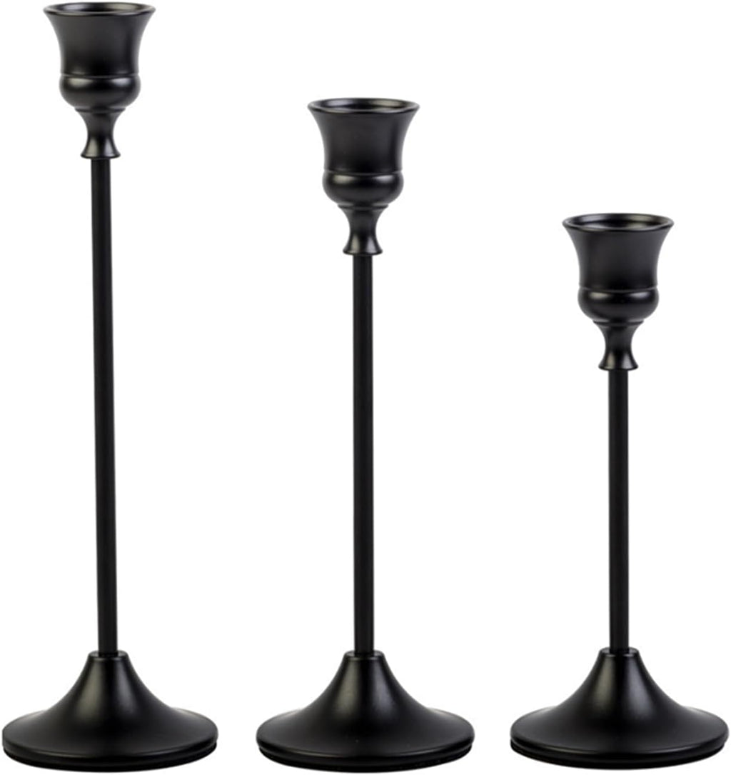 3 Pack Candle Holder Bases - Matte Black Home Decor, Fits Fireplace Mantel & Dining Table, Suitable for Room/Table Decoration & Housewarming Gifts