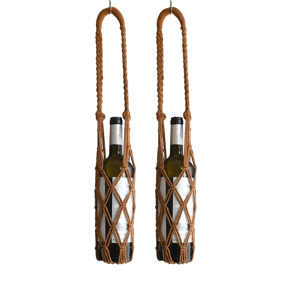 2-Pack Macrame Wine Bottle wall Hanger Strap, net Strap Hanging, Net Carrier, Handmade Braided Rope net for Bottle Hanging, Kitchen Storage Strap Highth 22" (Beige)