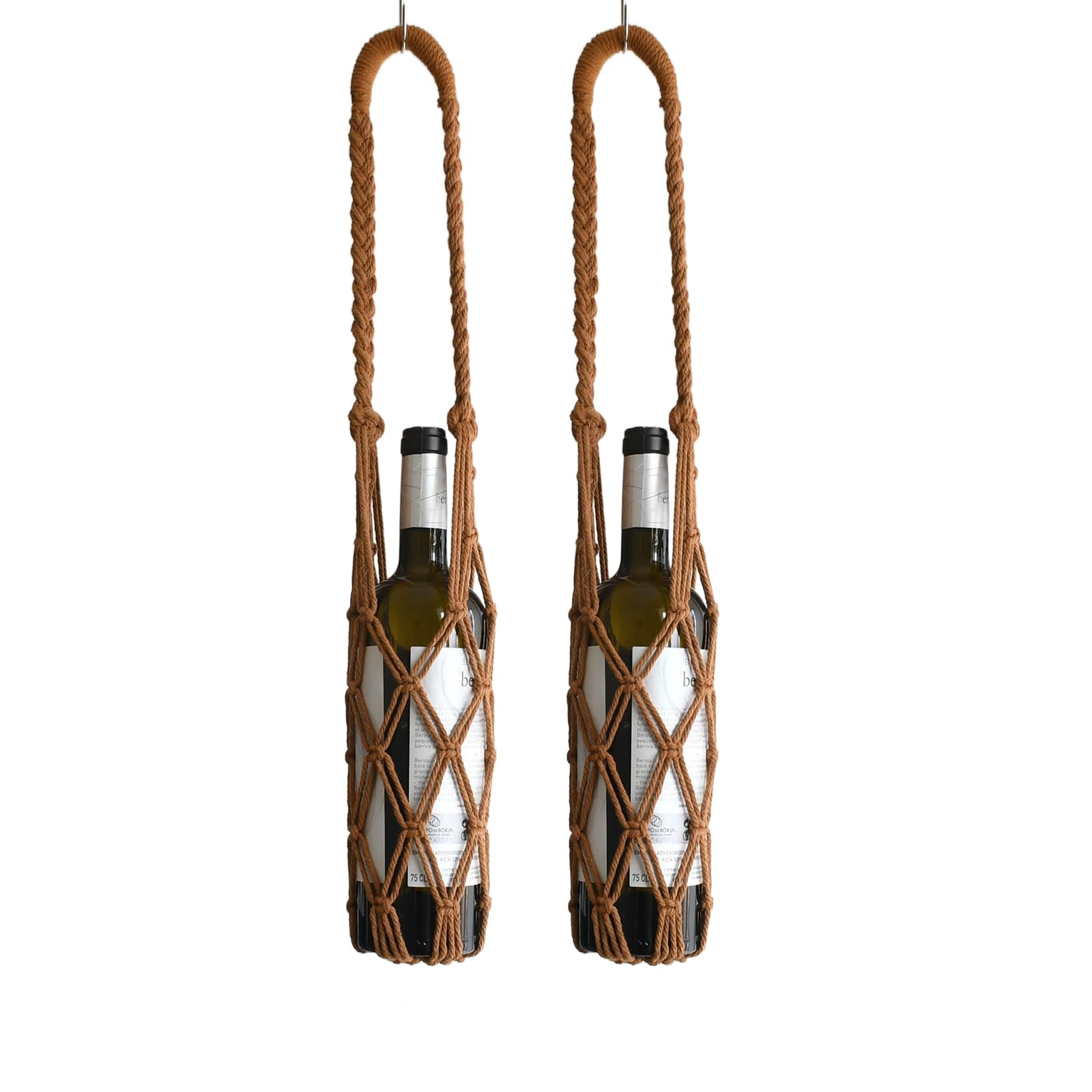 2-Pack Macrame Wine Bottle wall Hanger Strap, net Strap Hanging, Net Carrier, Handmade Braided Rope net for Bottle Hanging, Kitchen Storage Strap Highth 22" (Beige)