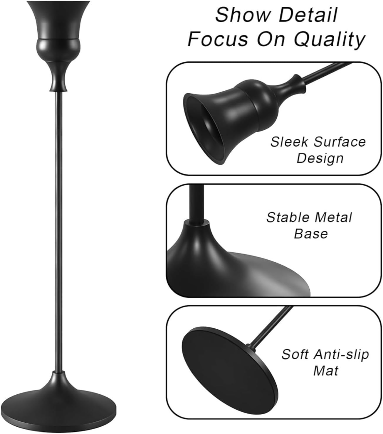 3 Pack Candle Holder Bases - Matte Black Home Decor, Fits Fireplace Mantel & Dining Table, Suitable for Room/Table Decoration & Housewarming Gifts