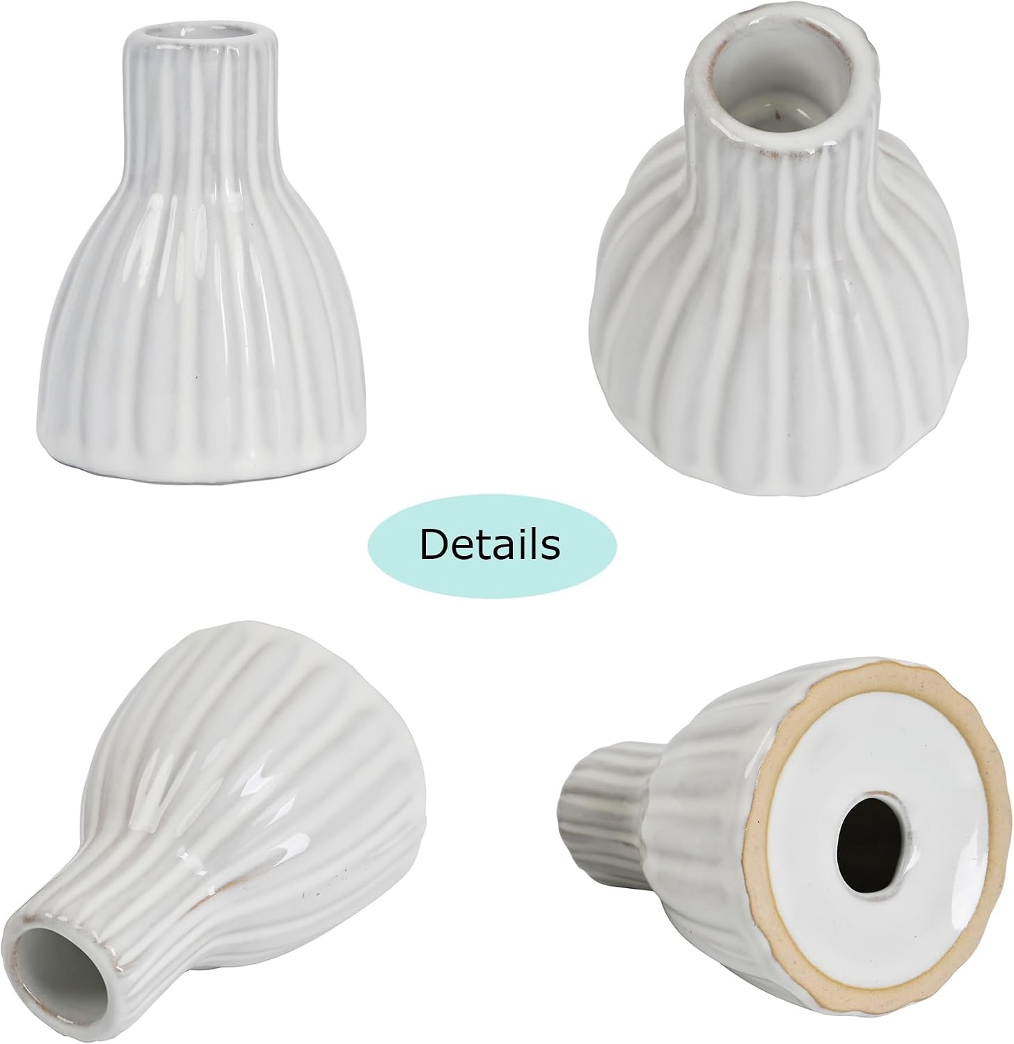 2PCS Vintage Ceramic Candle Holder Distressed White Ribbed Ceramic Candlesticks Stands for Table Desktop, Mantel, Home Decor 3.39" H
