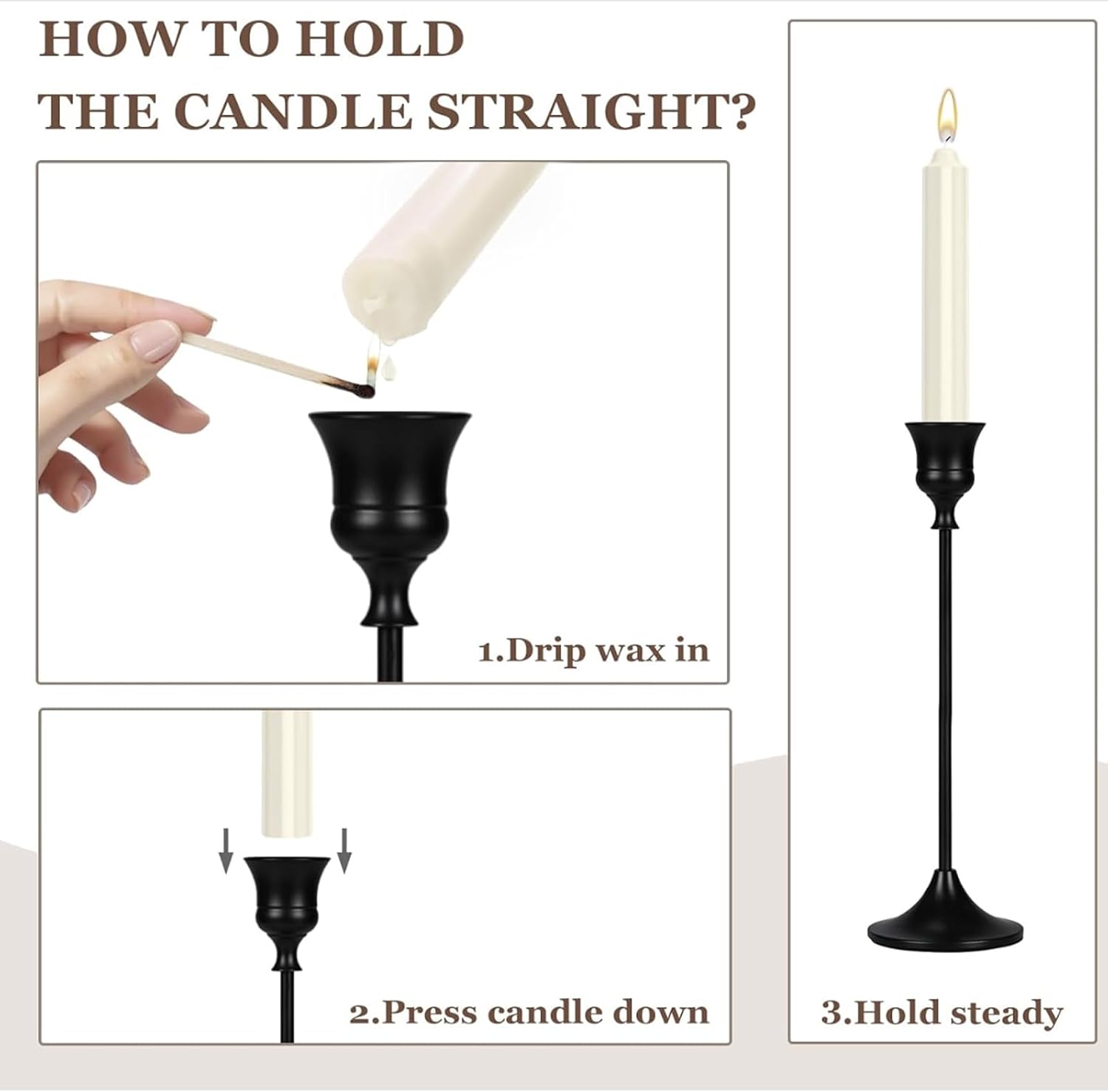 3 Pack Candle Holder Bases - Matte Black Home Decor, Fits Fireplace Mantel & Dining Table, Suitable for Room/Table Decoration & Housewarming Gifts