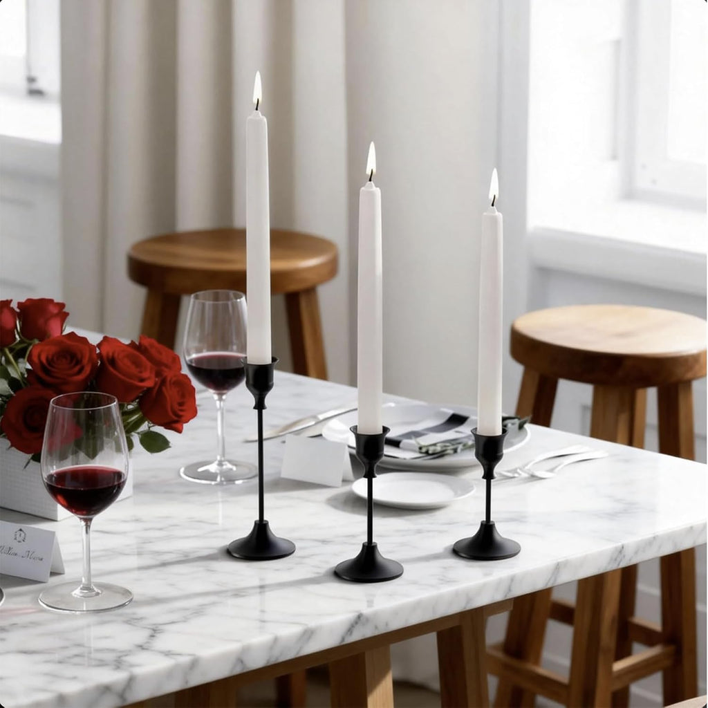 3 Pack Candle Holder Bases - Matte Black Home Decor, Fits Fireplace Mantel & Dining Table, Suitable for Room/Table Decoration & Housewarming Gifts