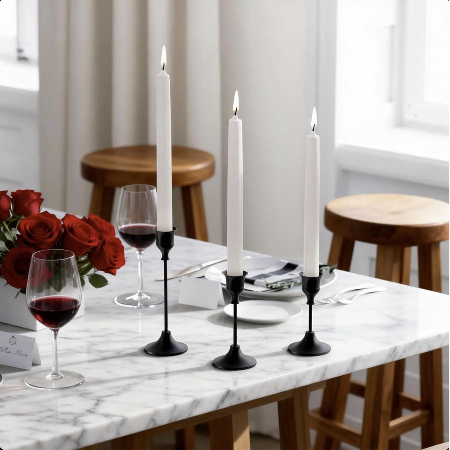 3 Pack Candle Holder Bases - Matte Black Home Decor, Fits Fireplace Mantel & Dining Table, Suitable for Room/Table Decoration & Housewarming Gifts