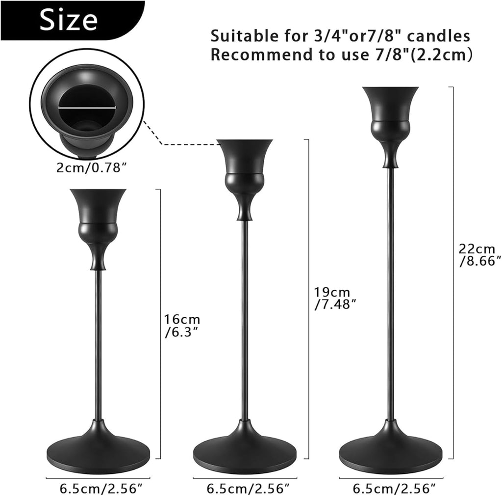 3 Pack Candle Holder Bases - Matte Black Home Decor, Fits Fireplace Mantel & Dining Table, Suitable for Room/Table Decoration & Housewarming Gifts