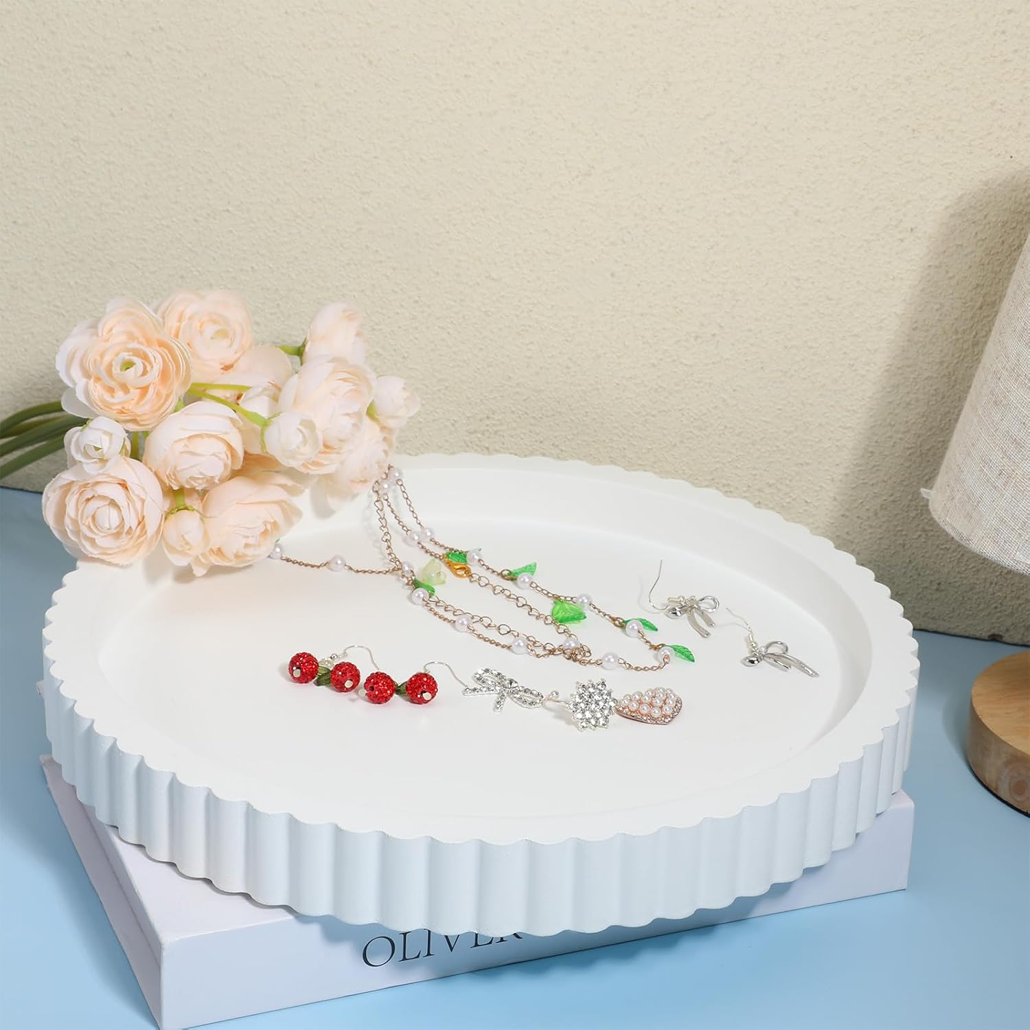 11 in Decorative Tray for Coffee Table Tray Decor White Round Concrete Home Decor Serving Trays White Decorative-Tray for Coffee Dining Room Table-Entryway and Living Room Table