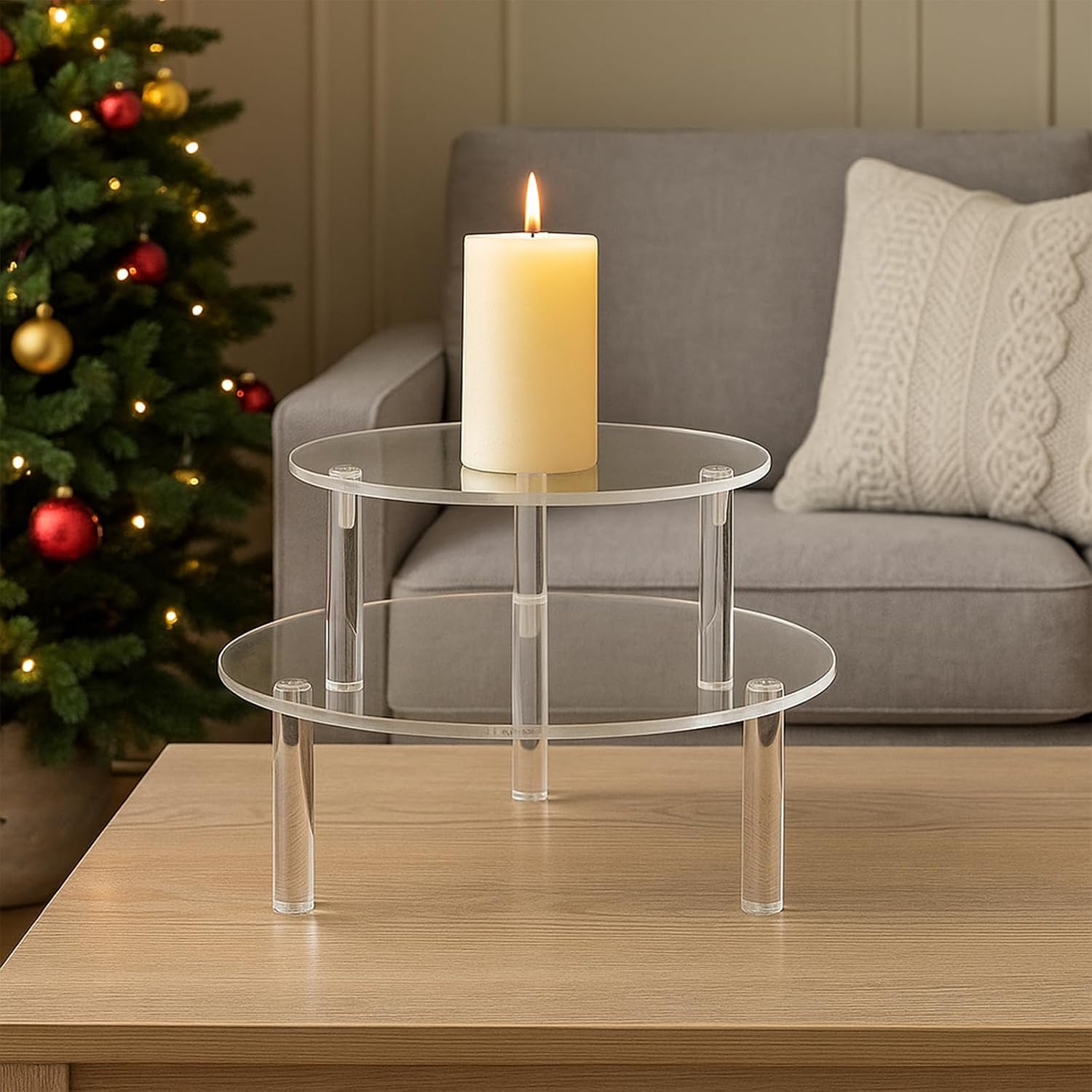 4 Pcs Round Acrylic Display Riser Clear Round Stands Pedestal Riser Board for Cake Plant Dessert Jewelry Collectibles Cupcakes Figures Organizer Home Decor Wedding Birthday Party(5'', 6'',8'',10'')