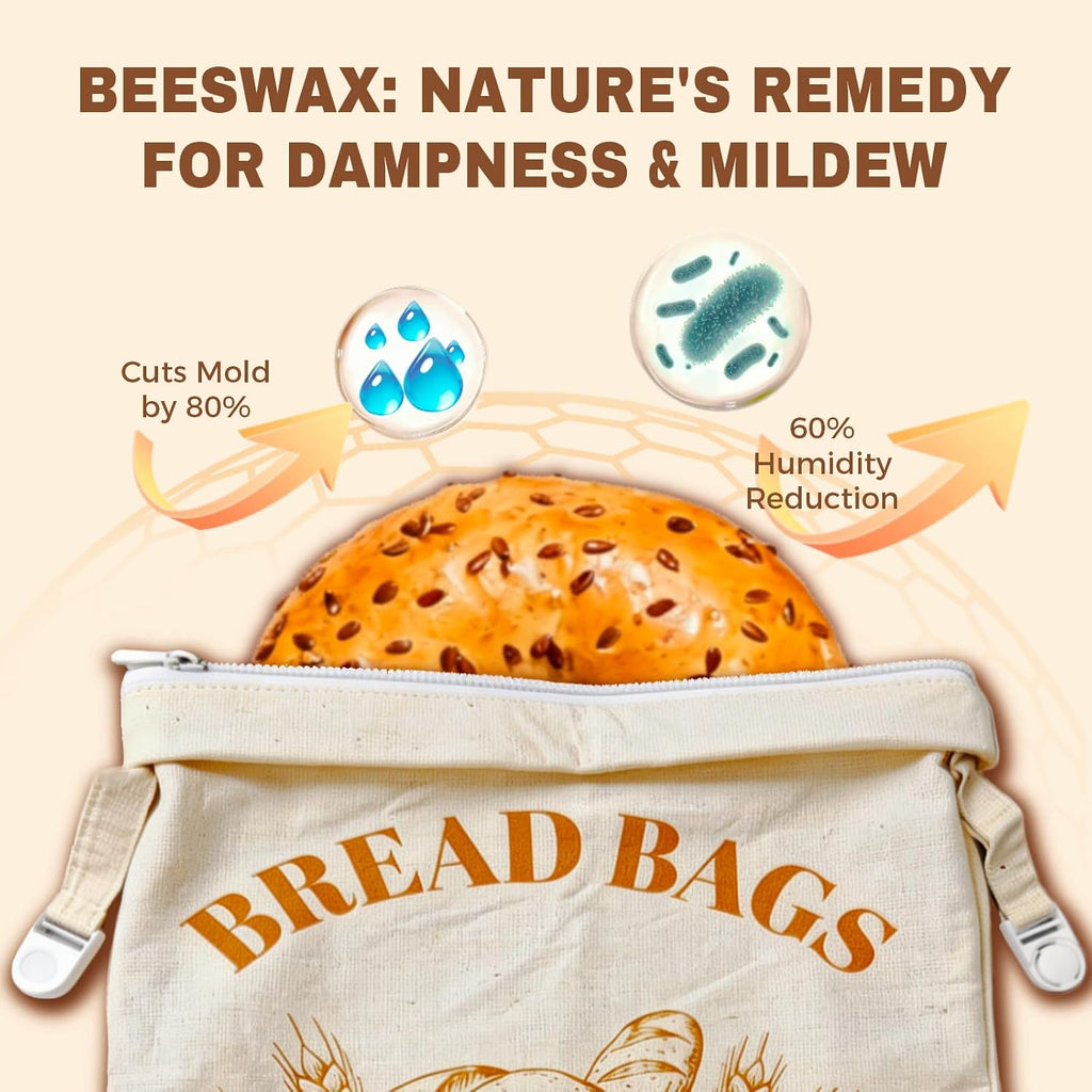 1 Pack Beeswax Bread Bags for Sourdough & Homemade Bread, XL Reusable Sourdough Bags for Storage 17x13 Inch, Bread Bags with Zipper, Sustainable Sourdough Loaf Storage to Lock in Freshness
