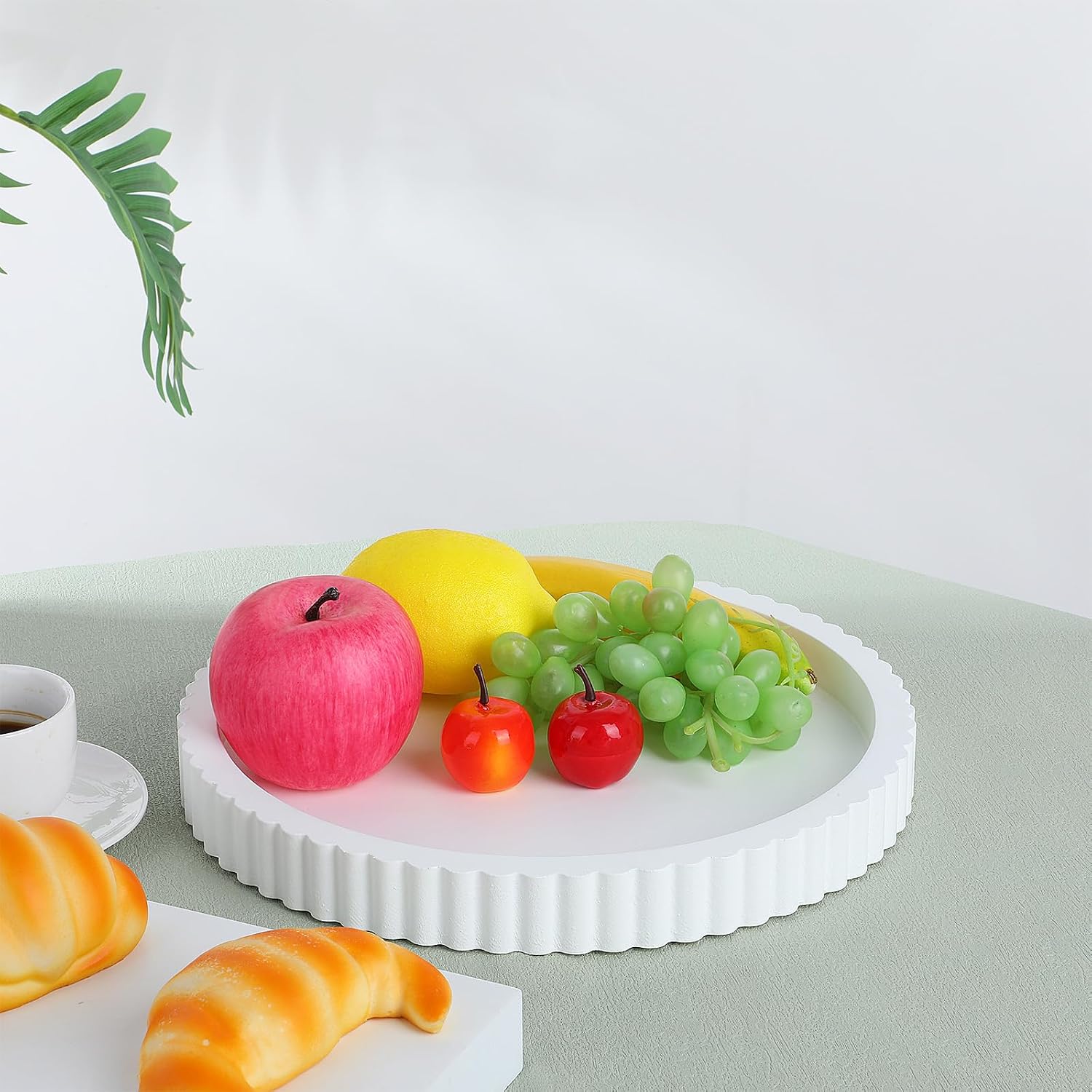 11 in Decorative Tray for Coffee Table Tray Decor White Round Concrete Home Decor Serving Trays White Decorative-Tray for Coffee Dining Room Table-Entryway and Living Room Table