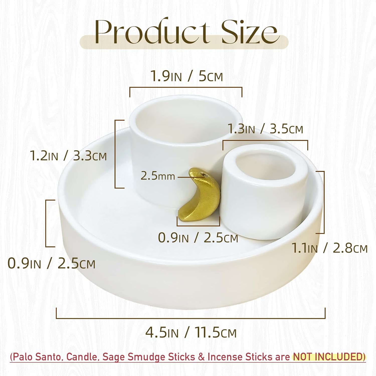 4 in 1 Incense Burner Holder, Palo Santo Holder, Sage Holder for Burning, Ceramic Incense Sticks Holder for Meditation Yoga Room Home Decor (White)
