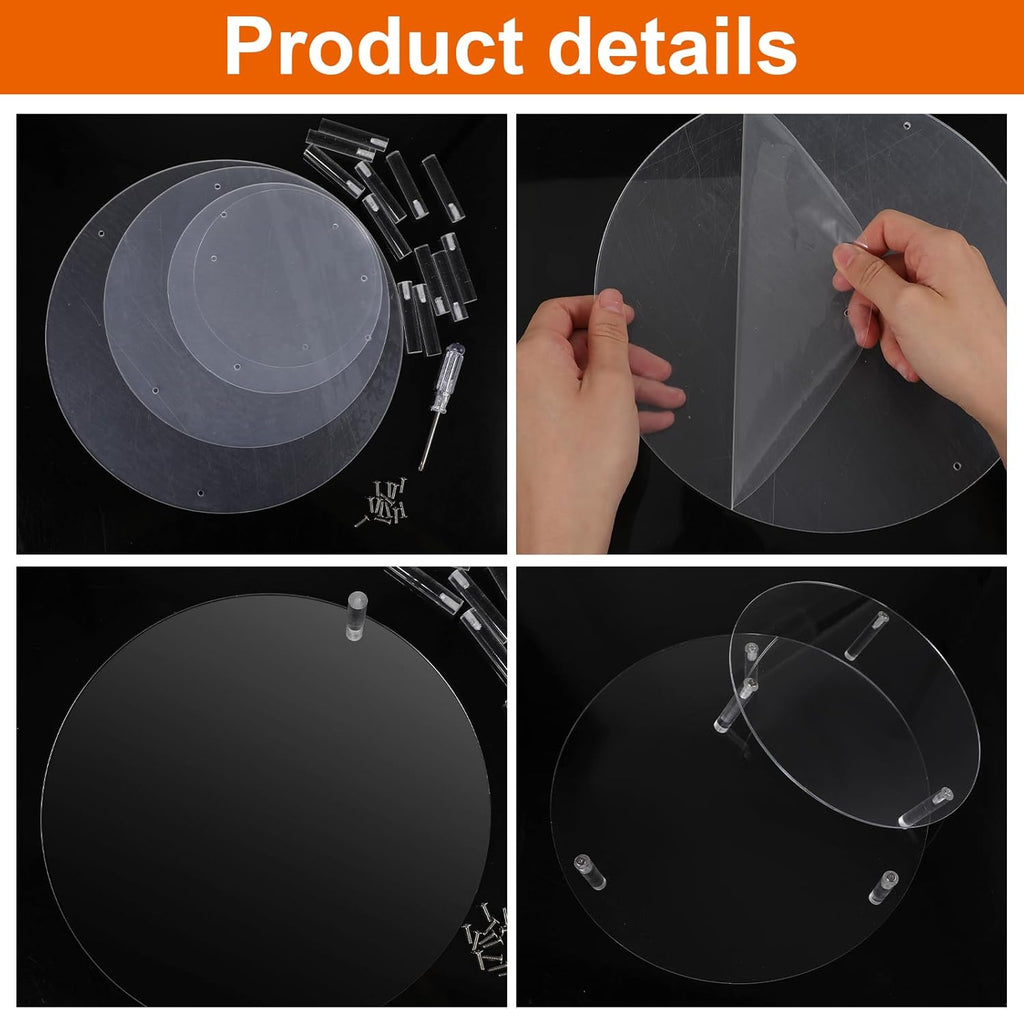 4 Pcs Round Acrylic Display Riser Clear Round Stands Pedestal Riser Board for Cake Plant Dessert Jewelry Collectibles Cupcakes Figures Organizer Home Decor Wedding Birthday Party(5'', 6'',8'',10'')