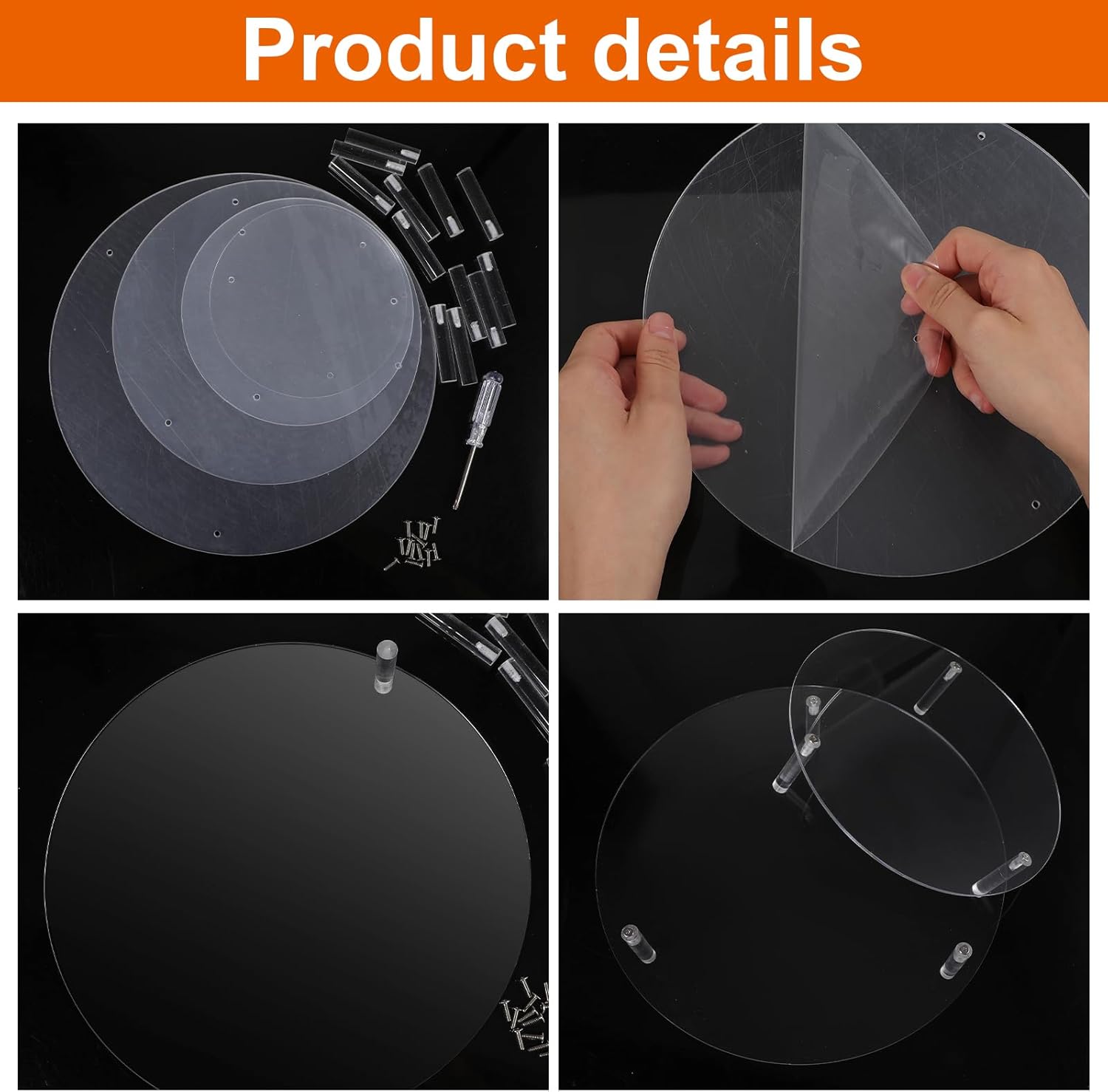 4 Pcs Round Acrylic Display Riser Clear Round Stands Pedestal Riser Board for Cake Plant Dessert Jewelry Collectibles Cupcakes Figures Organizer Home Decor Wedding Birthday Party(5'', 6'',8'',10'')