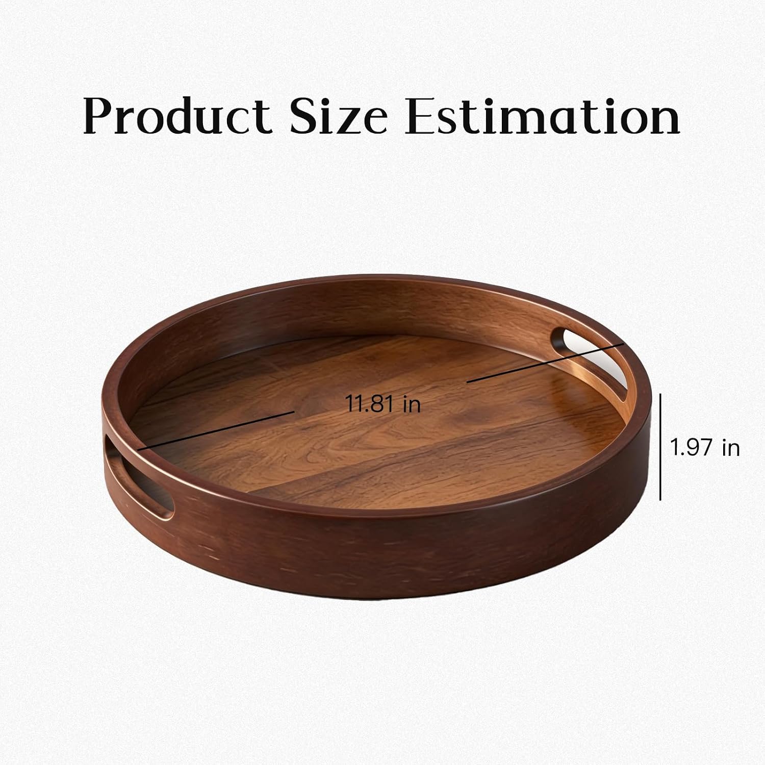 11.81-Inch Round Wooden Trays for Decor with Handle, Storage,Perfumes and Candles,Coffee, Parties, and Farmhouse-Style Home Decor Round Wood Tray