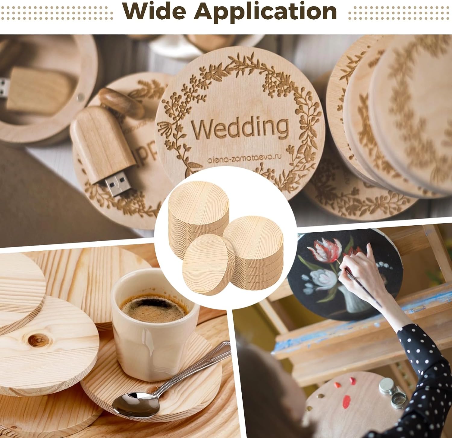 10 PCS Thick Wood Rounds for Crafts 4 Inch, Unfinished Natural Pine Wood Circles (3/4" Thick) – Extra Durable Wooden Discs for DIY Coasters, Engraving, Painting, Sign Making, Home Decor