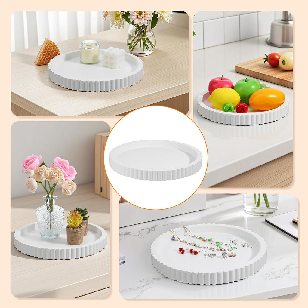 11 in Decorative Tray for Coffee Table Tray Decor White Round Concrete Home Decor Serving Trays White Decorative-Tray for Coffee Dining Room Table-Entryway and Living Room Table