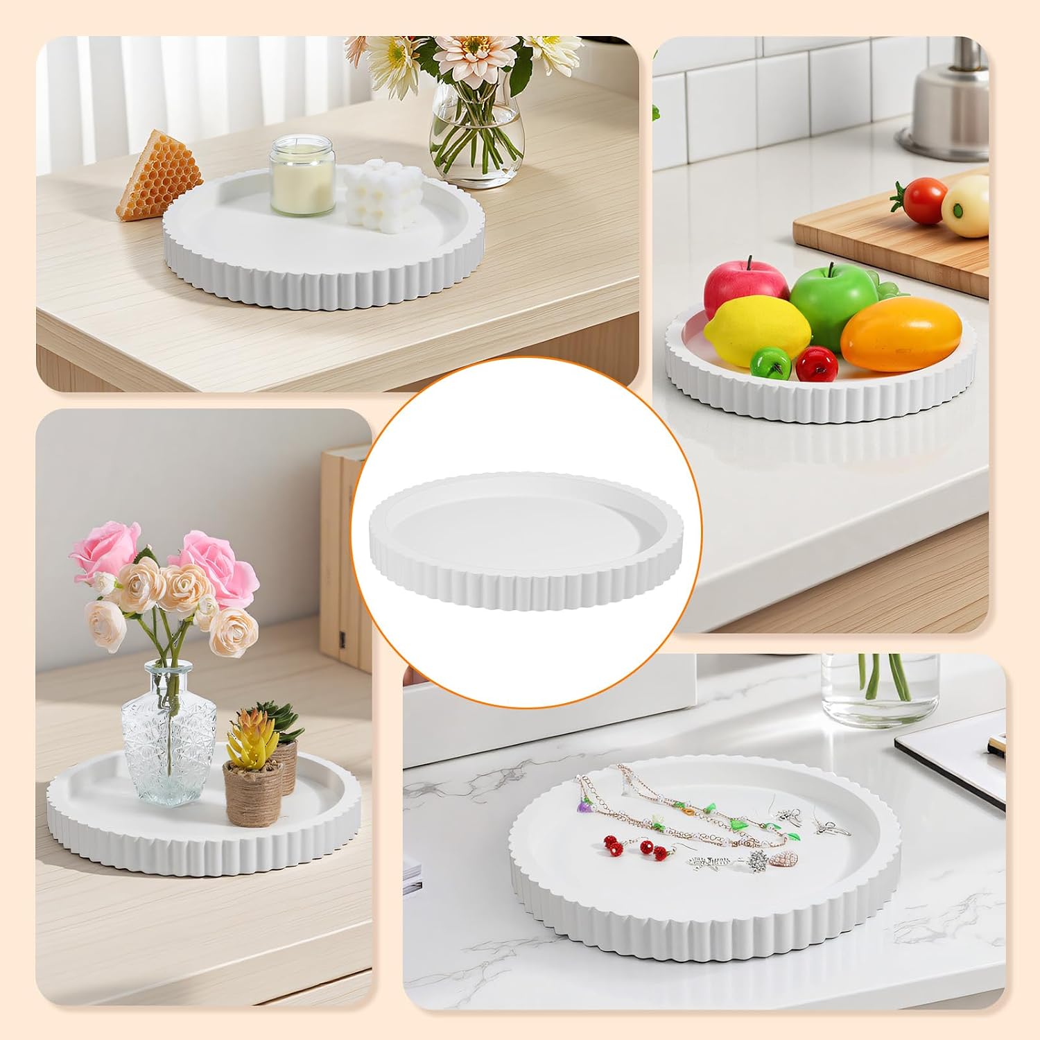 11 in Decorative Tray for Coffee Table Tray Decor White Round Concrete Home Decor Serving Trays White Decorative-Tray for Coffee Dining Room Table-Entryway and Living Room Table