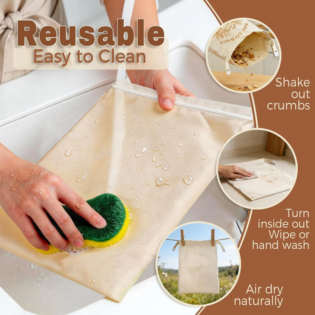 1 Pack Beeswax Bread Bags for Sourdough & Homemade Bread, XL Reusable Sourdough Bags for Storage 17x13 Inch, Bread Bags with Zipper, Sustainable Sourdough Loaf Storage to Lock in Freshness