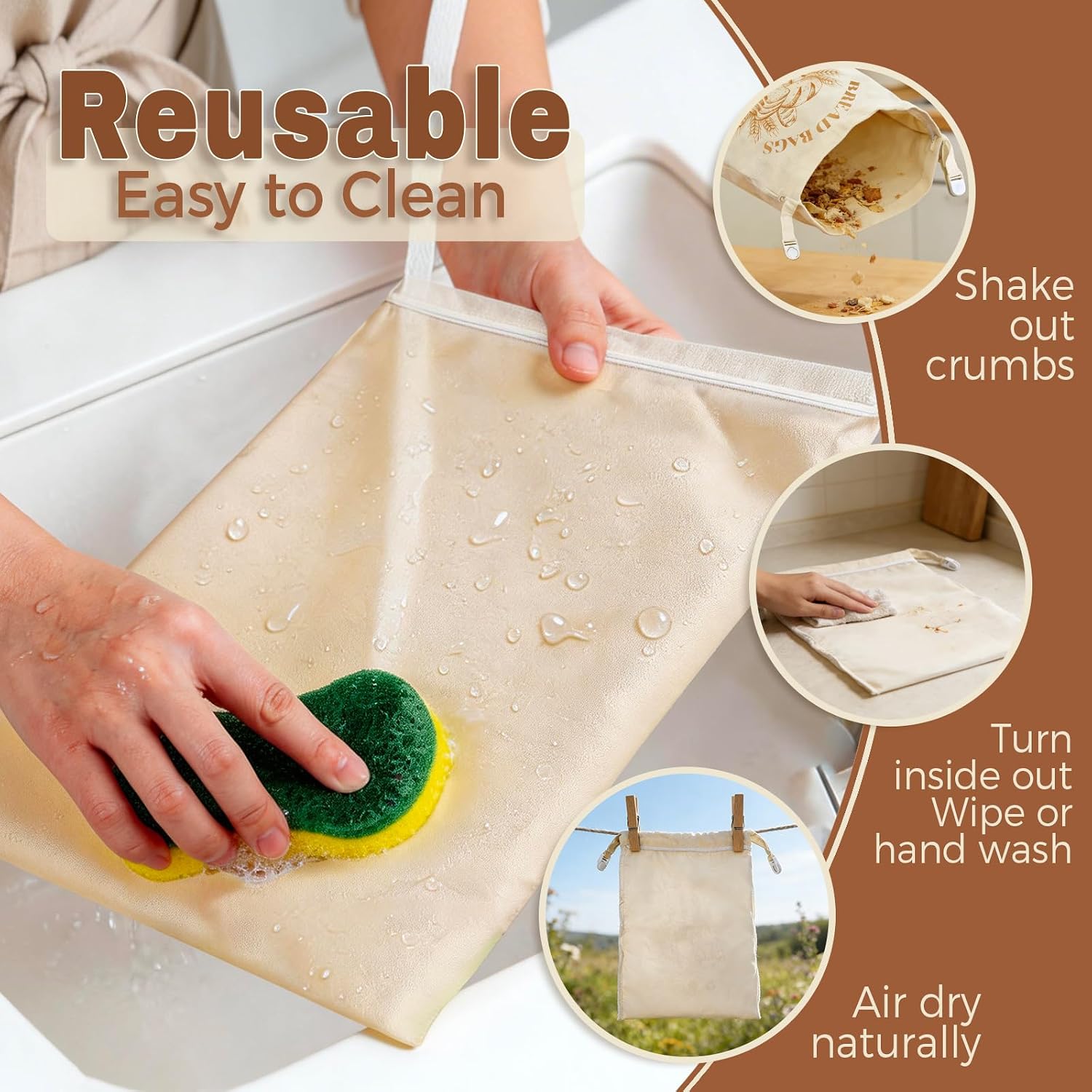 1 Pack Beeswax Bread Bags for Sourdough & Homemade Bread, XL Reusable Sourdough Bags for Storage 17x13 Inch, Bread Bags with Zipper, Sustainable Sourdough Loaf Storage to Lock in Freshness