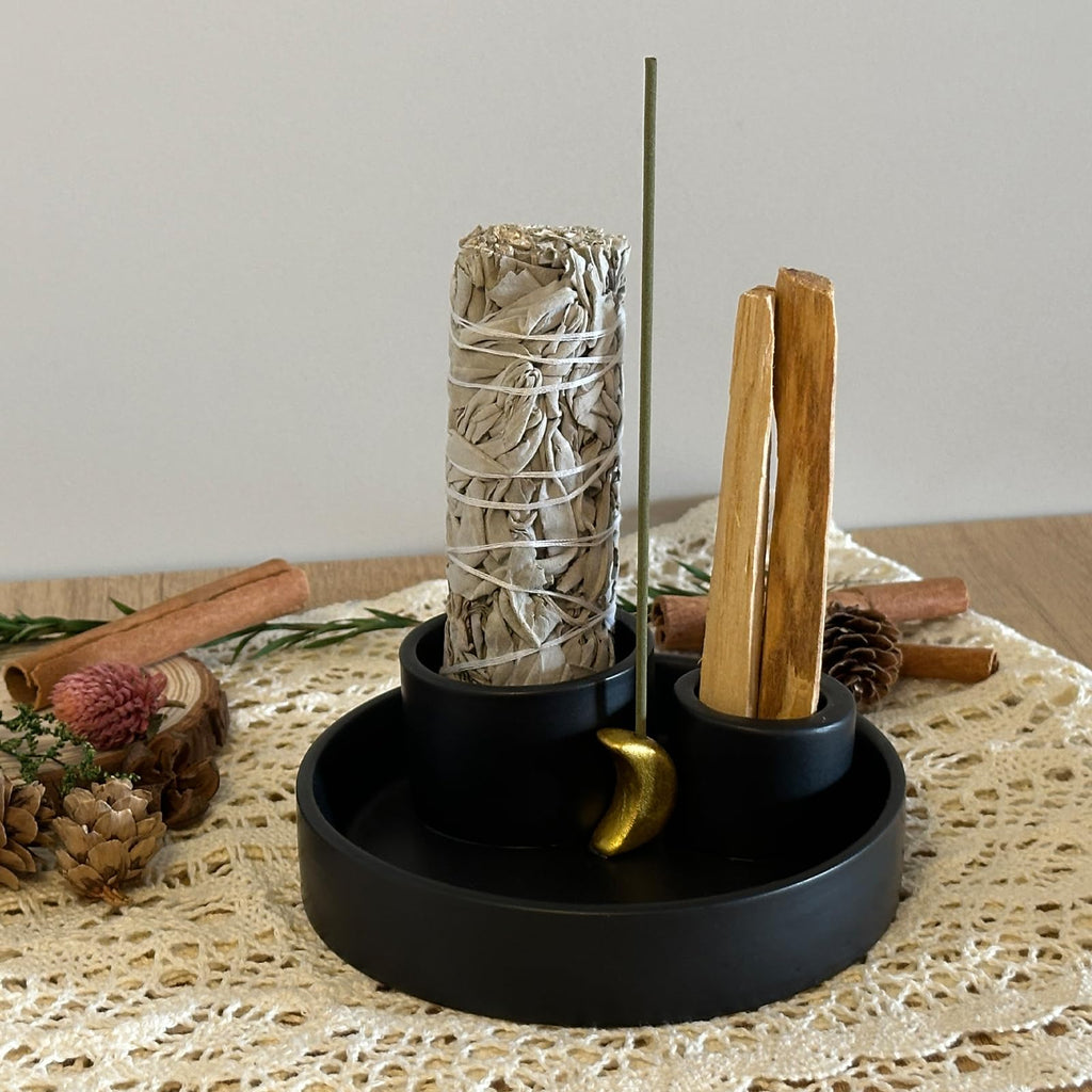 4 in 1 Incense Burner Holder, Palo Santo Holder, Sage Holder for Burning, Ceramic Incense Sticks Holder for Meditation Yoga Room Home Decor (White)
