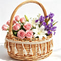 10 x 10in Wicker Basket Rustic Wicker Picnic Basket with Handle Cute Flower Girl Baskets Rattan Easter Baskets Wicker Storage Basket Decorative Basket for Wedding Garden and Home Decor