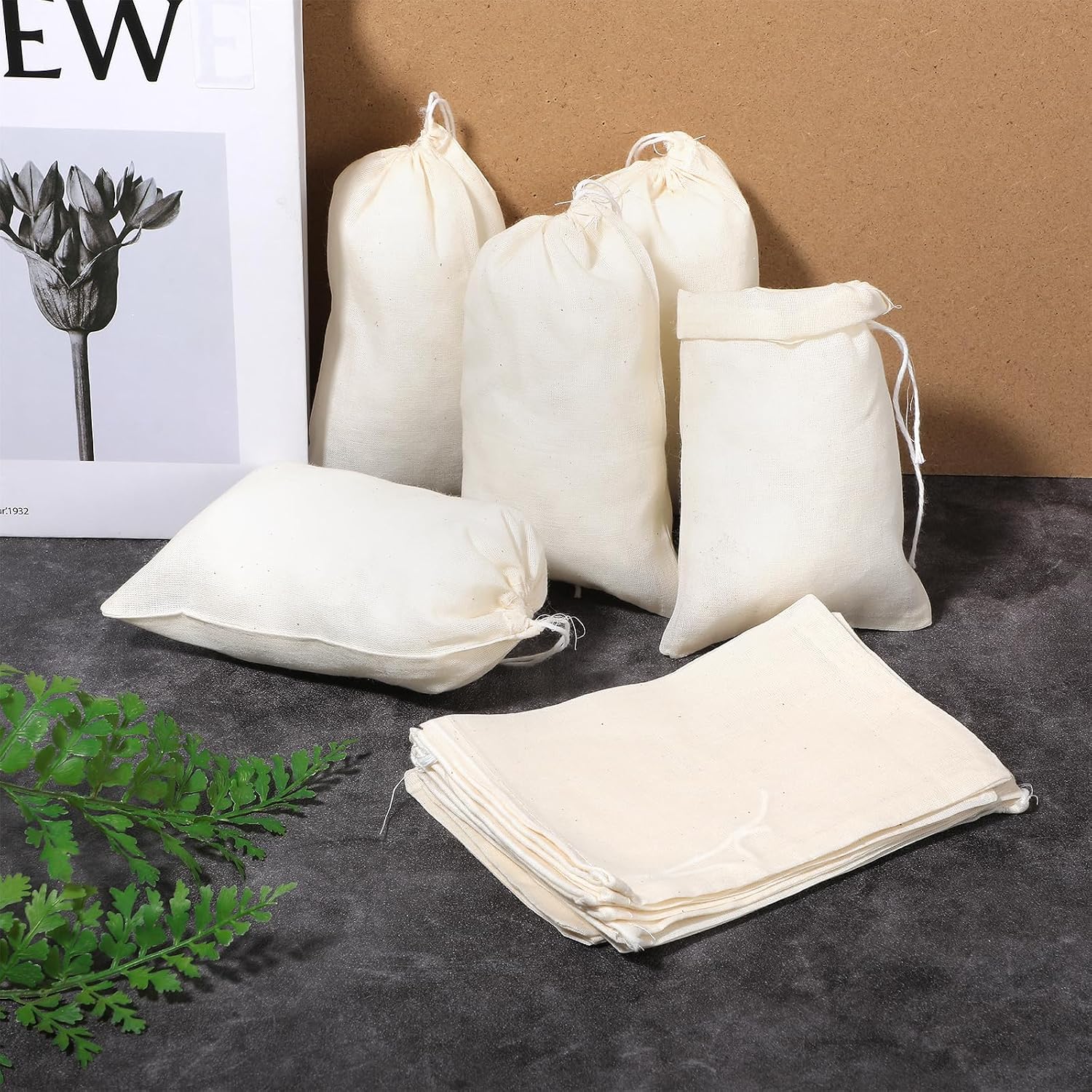 100 Pieces 4x6 Inches Natural Cotton Muslin Bags Small Reusable Drawstring Storage Bags Canvas Linen Bag for Tea, Spices, Wedding Favors, DIY Crafts and Home Decor