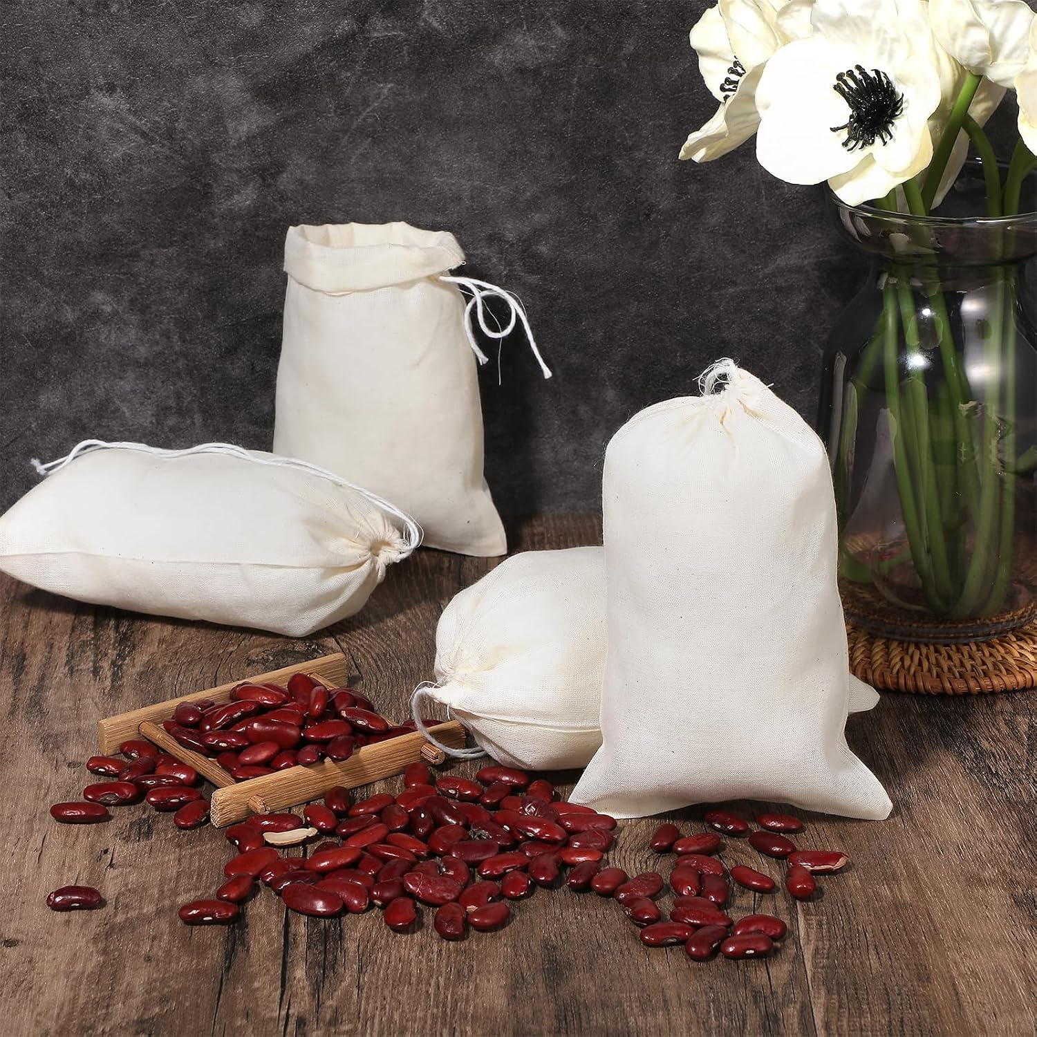 100 Pieces 4x6 Inches Natural Cotton Muslin Bags Small Reusable Drawstring Storage Bags Canvas Linen Bag for Tea, Spices, Wedding Favors, DIY Crafts and Home Decor