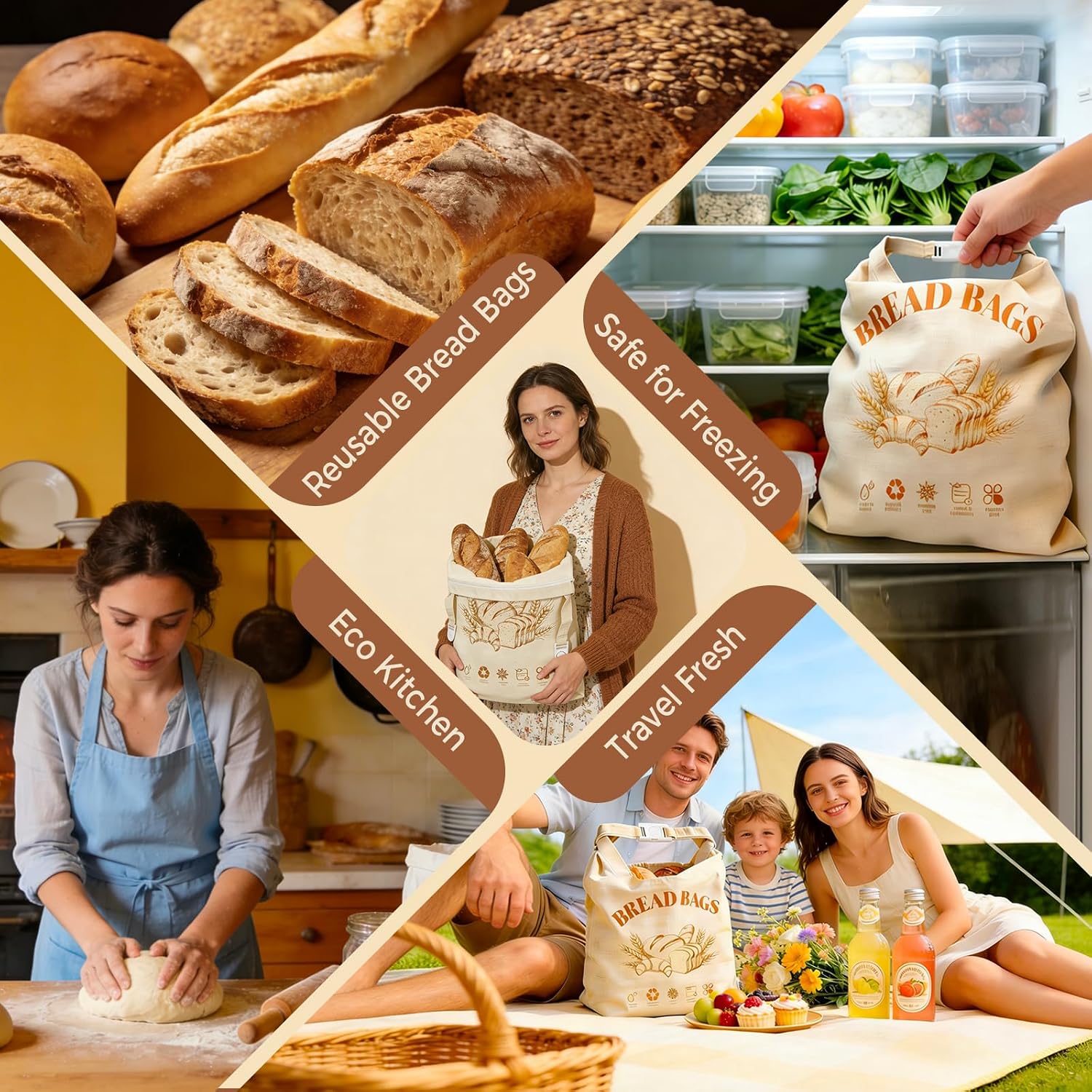 1 Pack Beeswax Bread Bags for Sourdough & Homemade Bread, XL Reusable Sourdough Bags for Storage 17x13 Inch, Bread Bags with Zipper, Sustainable Sourdough Loaf Storage to Lock in Freshness