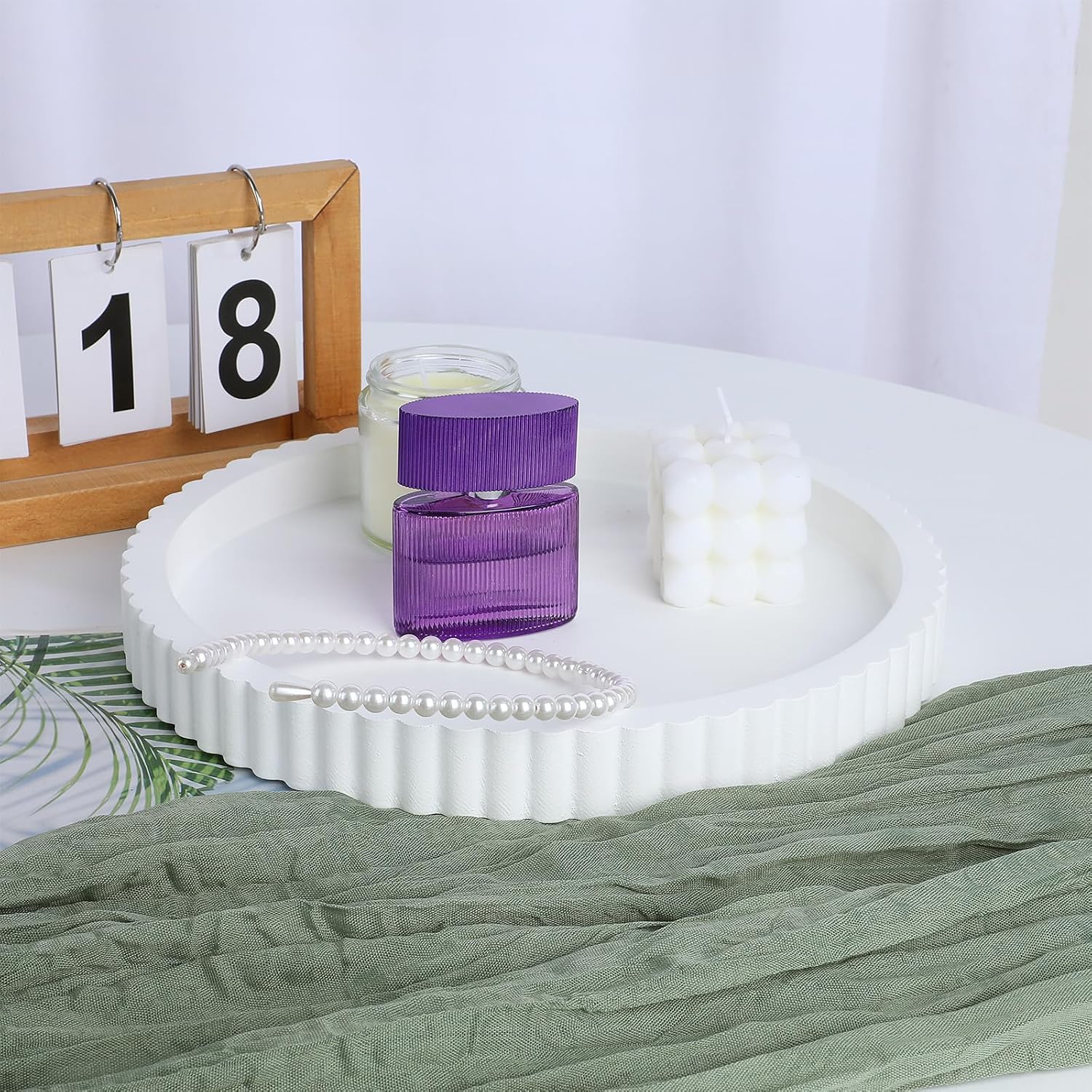 11 in Decorative Tray for Coffee Table Tray Decor White Round Concrete Home Decor Serving Trays White Decorative-Tray for Coffee Dining Room Table-Entryway and Living Room Table